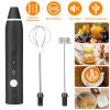 Electric Milk Frother USB Rechargeable Egg Beater Handheld Milk Foam Maker Mixer Coffee Stirrer with 3 Speeds 2 Whisk Heads