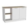 Coral Kitchen Island with Large Countertop, Open Storage Shelves, Double Door Cabinet
