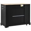 K&K Fluted Kitchen Island with Trash Can Storage Cabinet, Power Outlet, Internal Storage Rack, Rolling Kitchen Islands on 5 Wheels with 3 Drawer