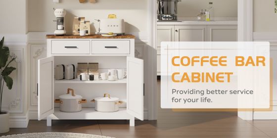 Kitchen Storage Cabinet, Modern Farmhouse Buffet Cabinet with Storage, Coffee Bar with 2 Drawers and 2 Doors, Floor Sideboard Buffet for Living Room