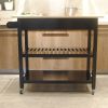 Kitchen Island Cart, Rolling Trolley Cart Utility Cabinet, With Rubber Wood Top, Easy -Clean With Towel Rack, one Drawer, Lockable Wheels, Black