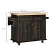 HOMCOM Rolling Kitchen Cart, Brown Oak with Rubberwood Top, Spice Rack, Towel Rack, and Drawers