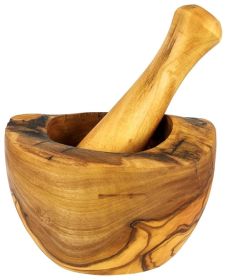 Olive Wood Rustic Mortar and Pestle (size: Medium 4.5in diameter)