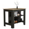 Delos Kitchen Island, kitchen table 35" H, Four Legs, Three Open Storage Shelves