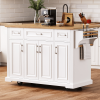 54 inch Large Kitchen Island with Rubber Wood Drop Leaf, Embossed Texture Rolling Kitchen Cart on 4 Wheels with 4 Doors and 3 Drawers