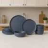 12-Piece Stoneware Dinner Plates Bowls Sets | Microwave & Dishwasher Safe | Non-Toxic Dinner Plates Bowls Set | Stackable Matte Glaze Kitchenware for